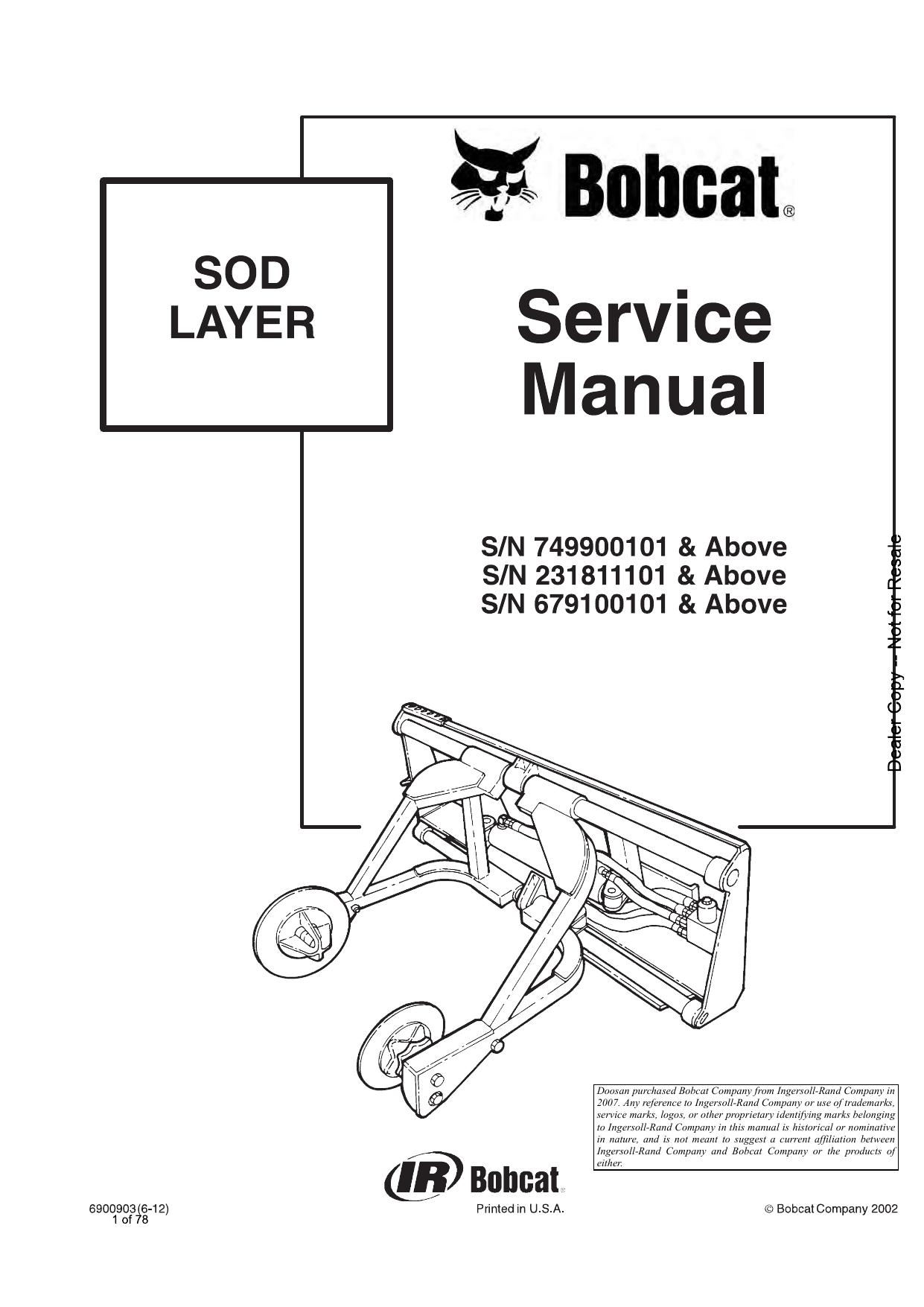 SOD LAYER Attachment Service Manual Bobcat